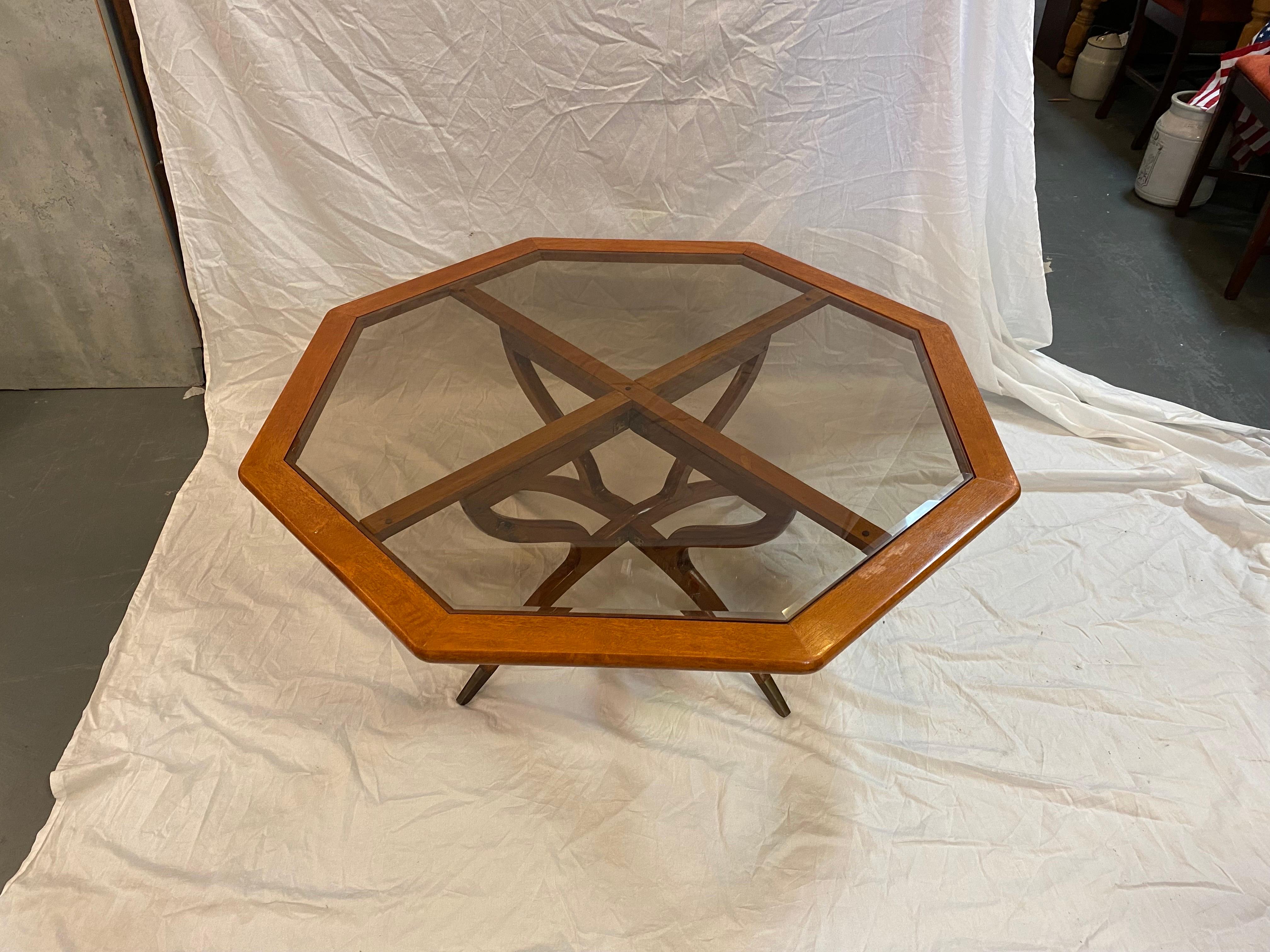 American Mid-Century Modern Walnut and Smoked Glass Coffee Table For Sale