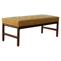 Mid-Century Modern Walnut and Suede Bench, USA, 1960s