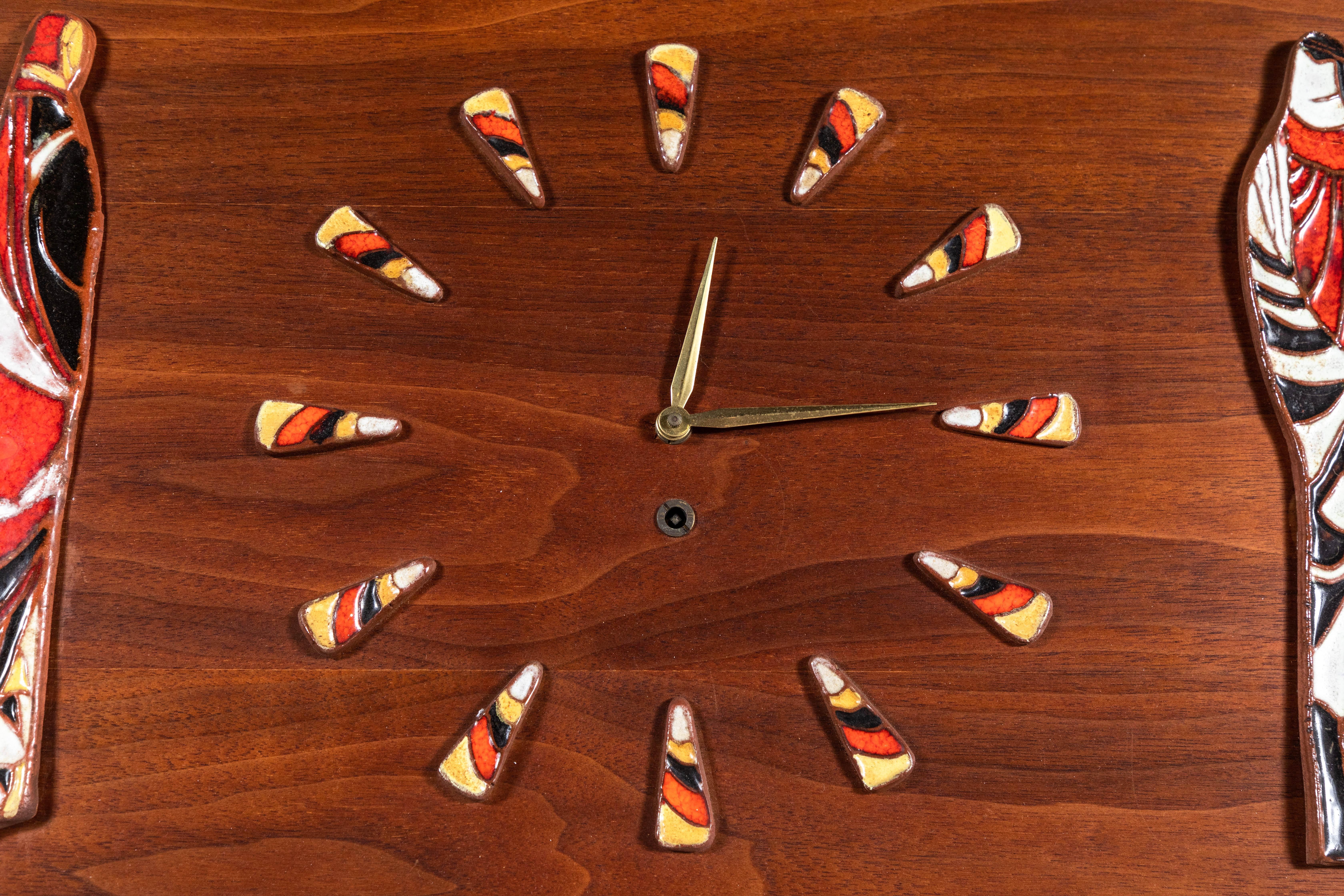 20th Century Mid-Century Modern Walnut and Tile Clock by Harris Strong For Sale
