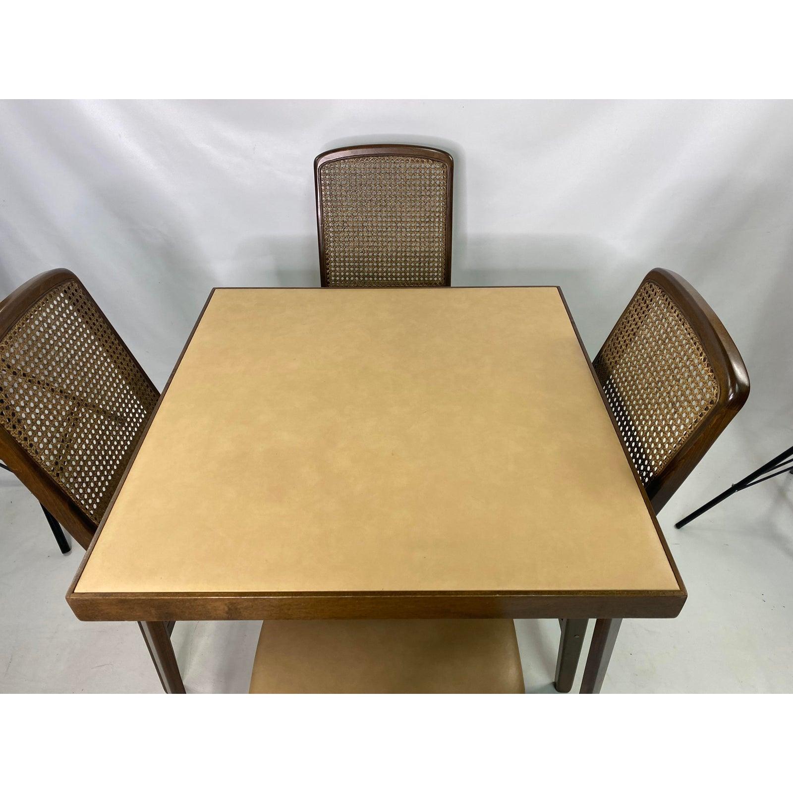 Mid-Century Modern Walnut and Vinyl Folding Games Table Set, Circa 1960s,  In Good Condition In Esperance, NY