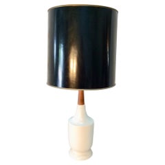 Mid-Century Modern Walnut and White Ceramic Table Lamp