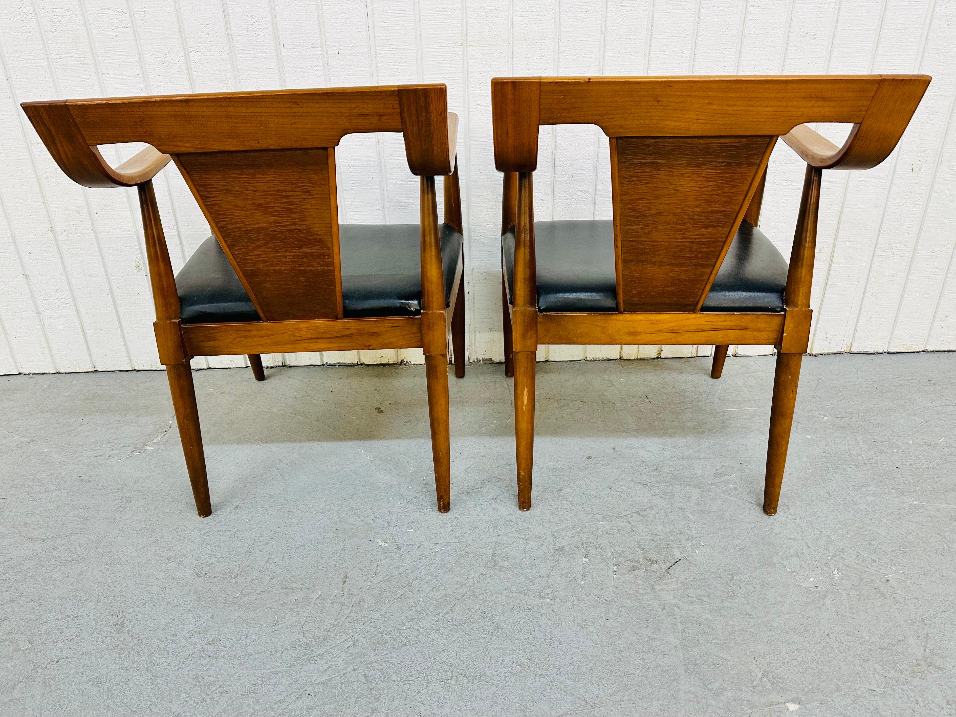 Faux Leather Mid-Century Modern Walnut Arm Chairs