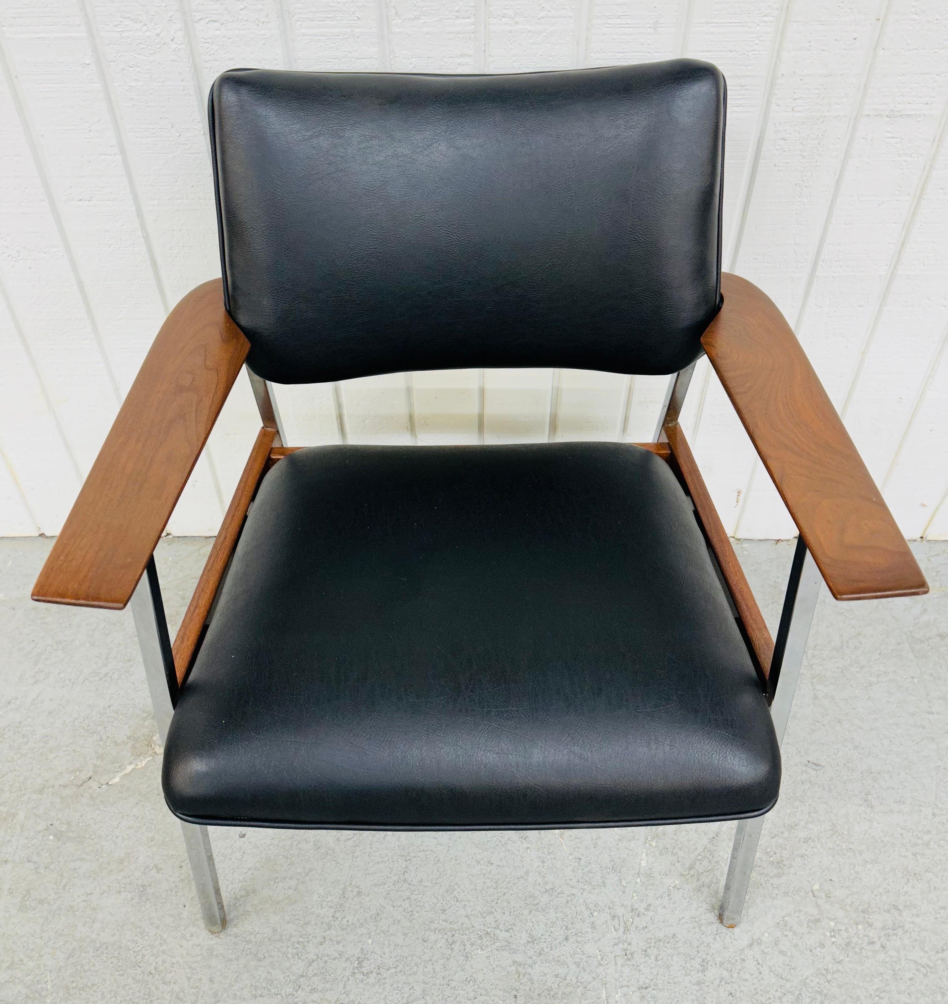 Faux Leather Mid-Century Modern Walnut Arm Chairs - Set of 2