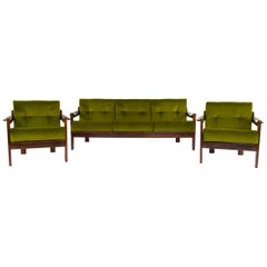 Mid-Century Modern Walnut Armchair and Sofa Set by AG Barcelona, Spain 1970