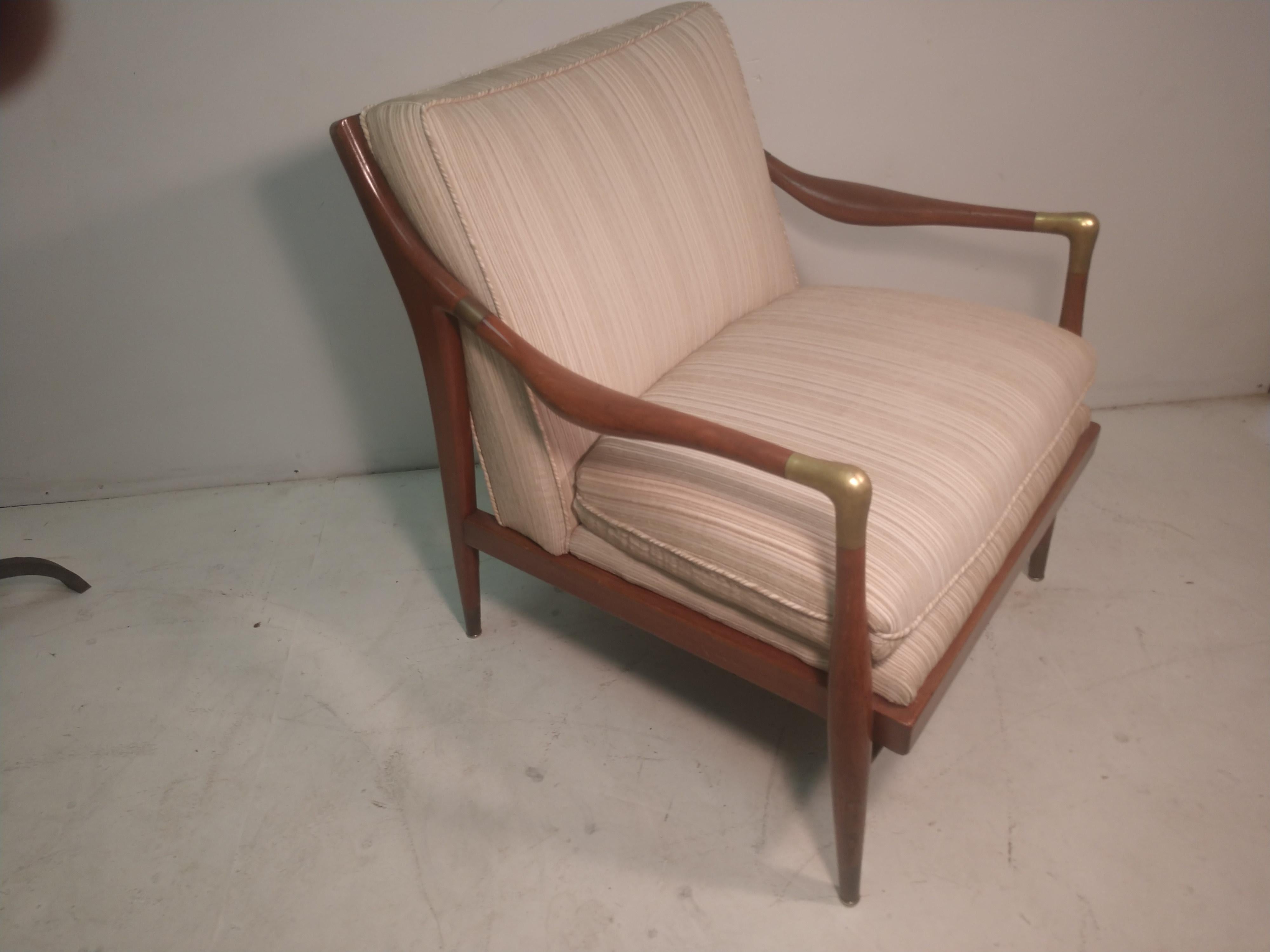 Mid-20th Century Mid-Century Modern Walnut Armchair with Brass Accents