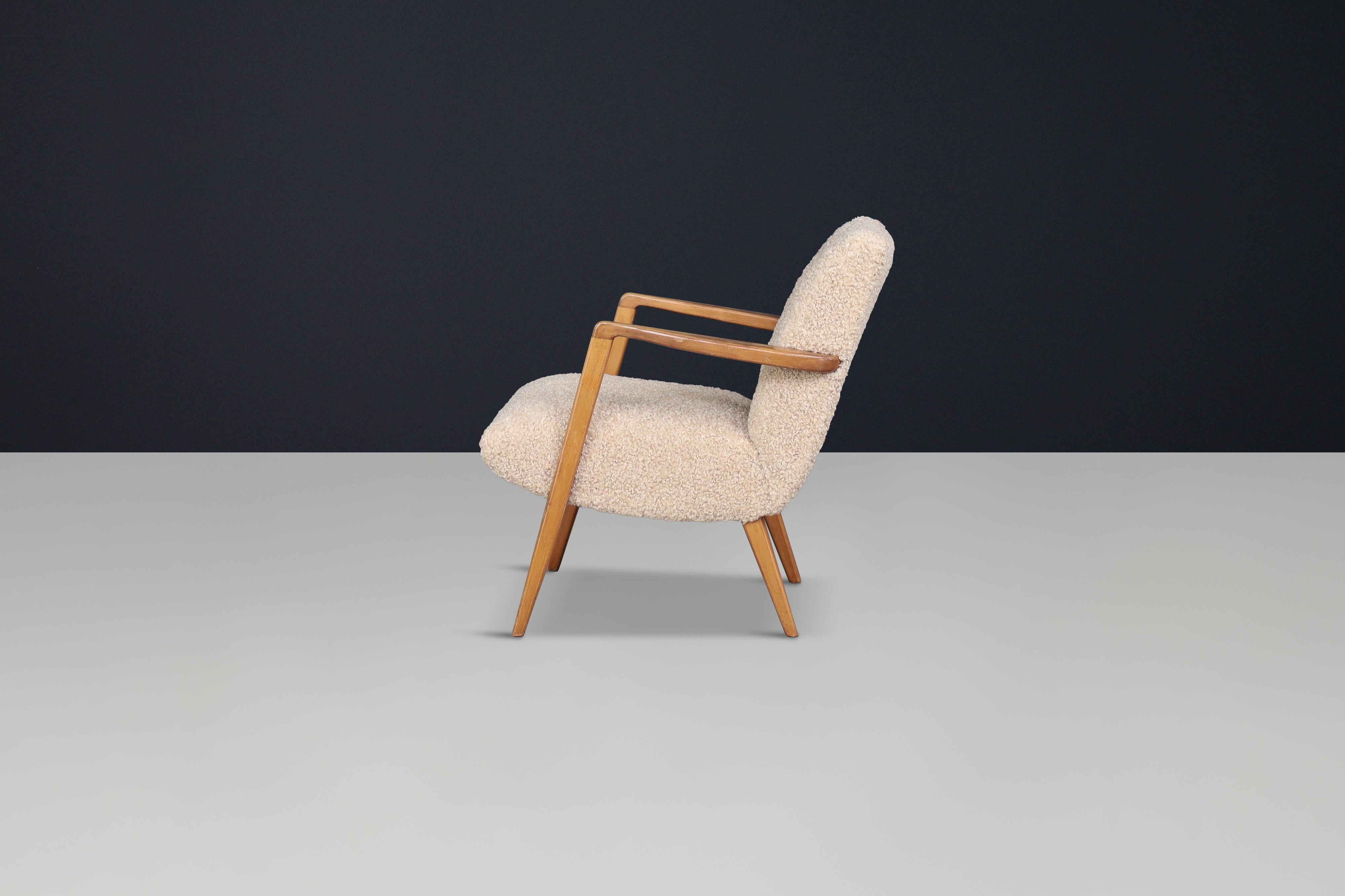 XX secolo Mid-Century Modern Walnut Armchair with Teddy Upholstery, Italy, 1950s in vendita
