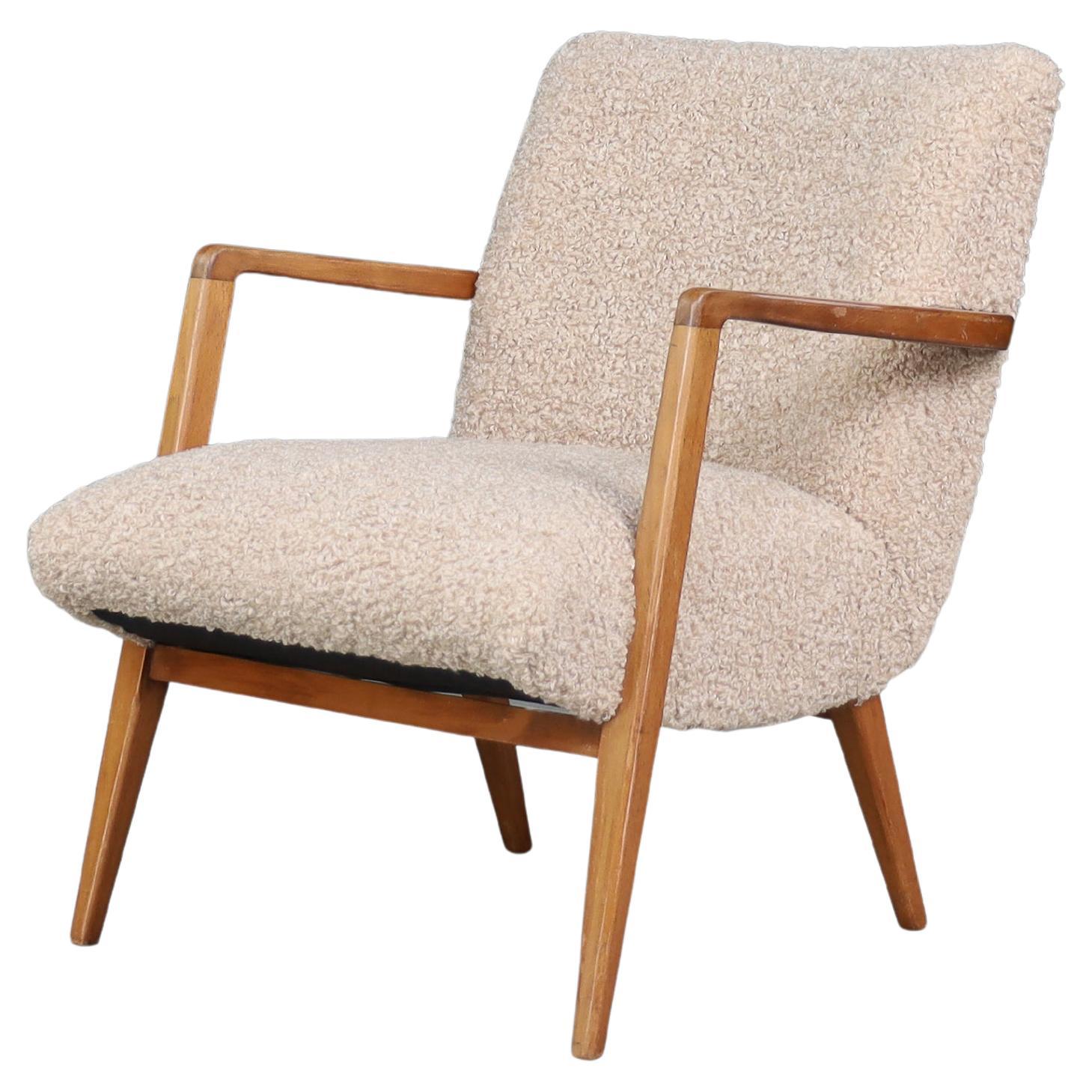 Mid-Century Modern Walnut Armchair with Teddy Upholstery, Italy, 1950s