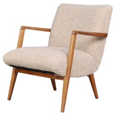 Mid-Century Modern Walnut Armchair with Teddy Upholstery, Italy, 1950s