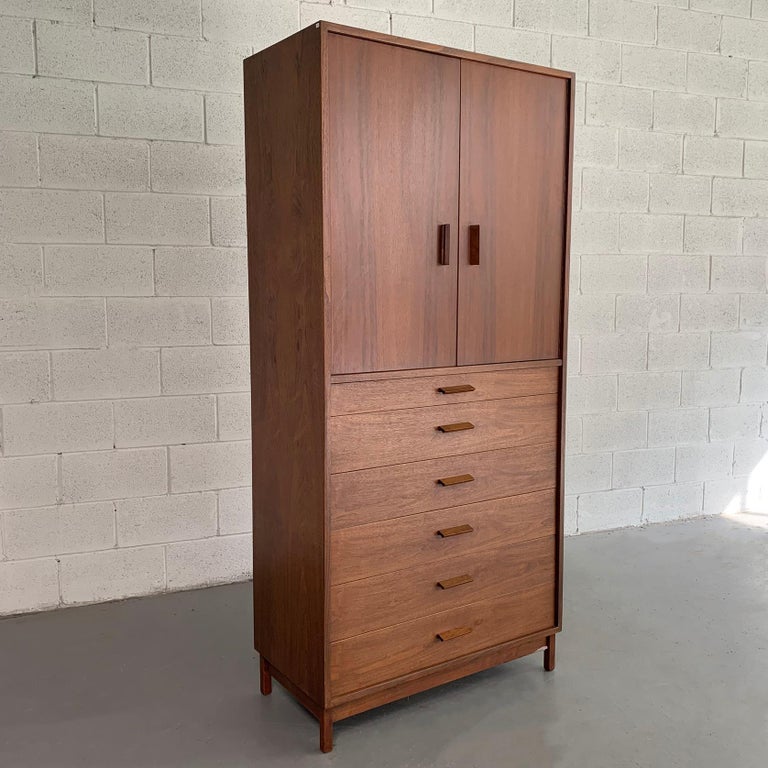 MidCentury Modern Walnut Armoire Gentlemans Chest at 1stDibs