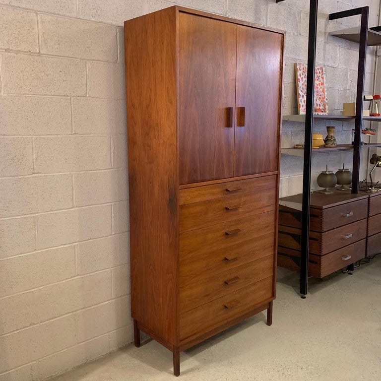 MidCentury Modern Walnut Armoire Gentlemans Chest at 1stDibs