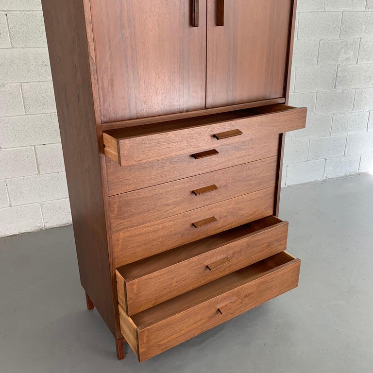 MidCentury Modern Walnut Armoire Gentlemans Chest at 1stDibs