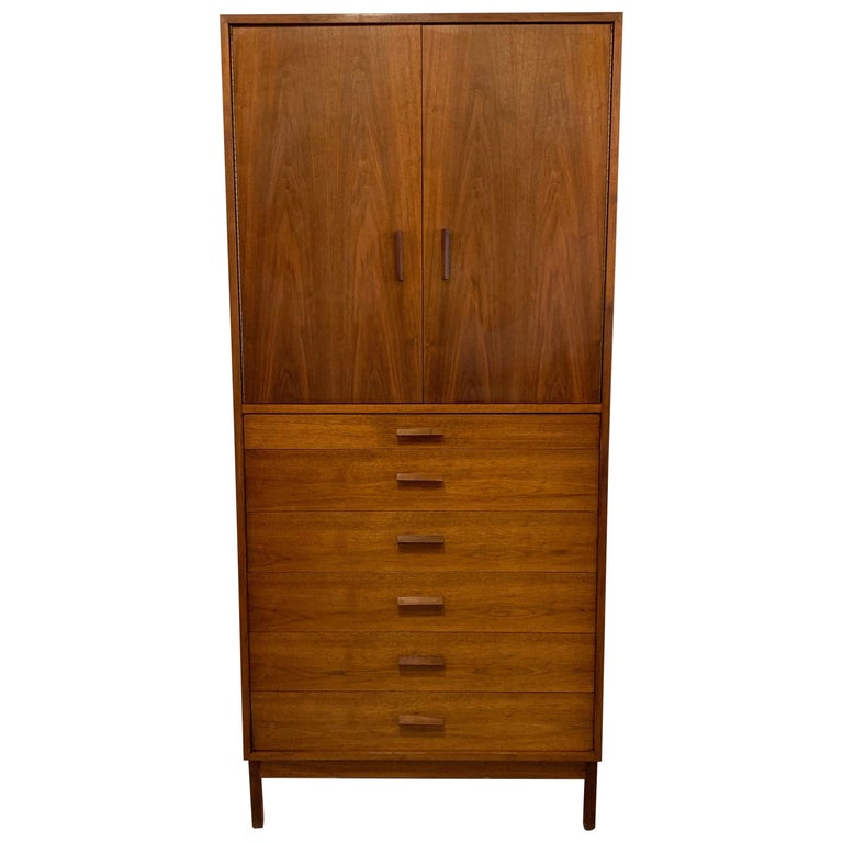 MidCentury Modern Walnut Armoire Gentlemans Chest at 1stDibs
