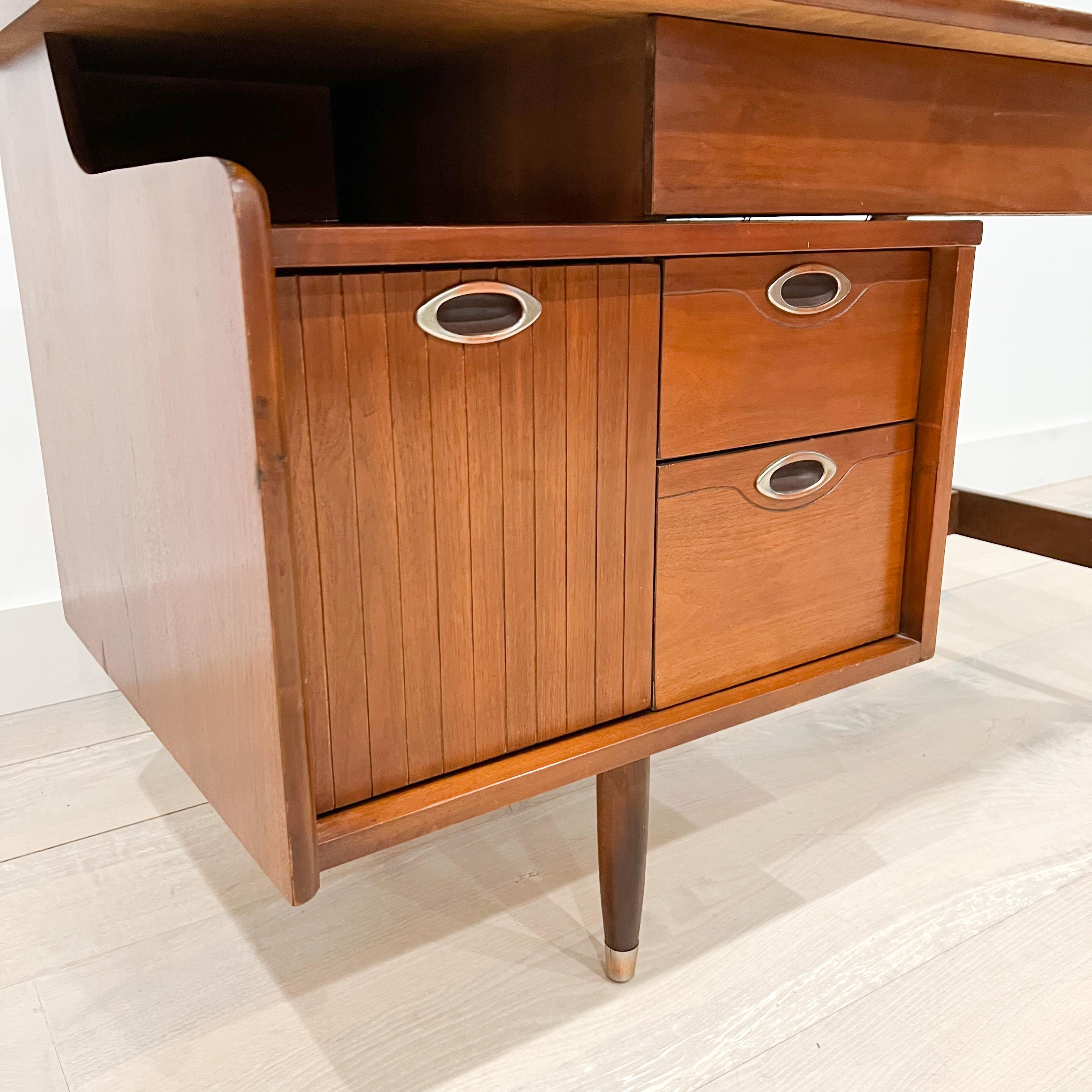Mid-20th Century Mid Century Modern Walnut Asymmetrical Desk by “Mainline” for Hooker 
