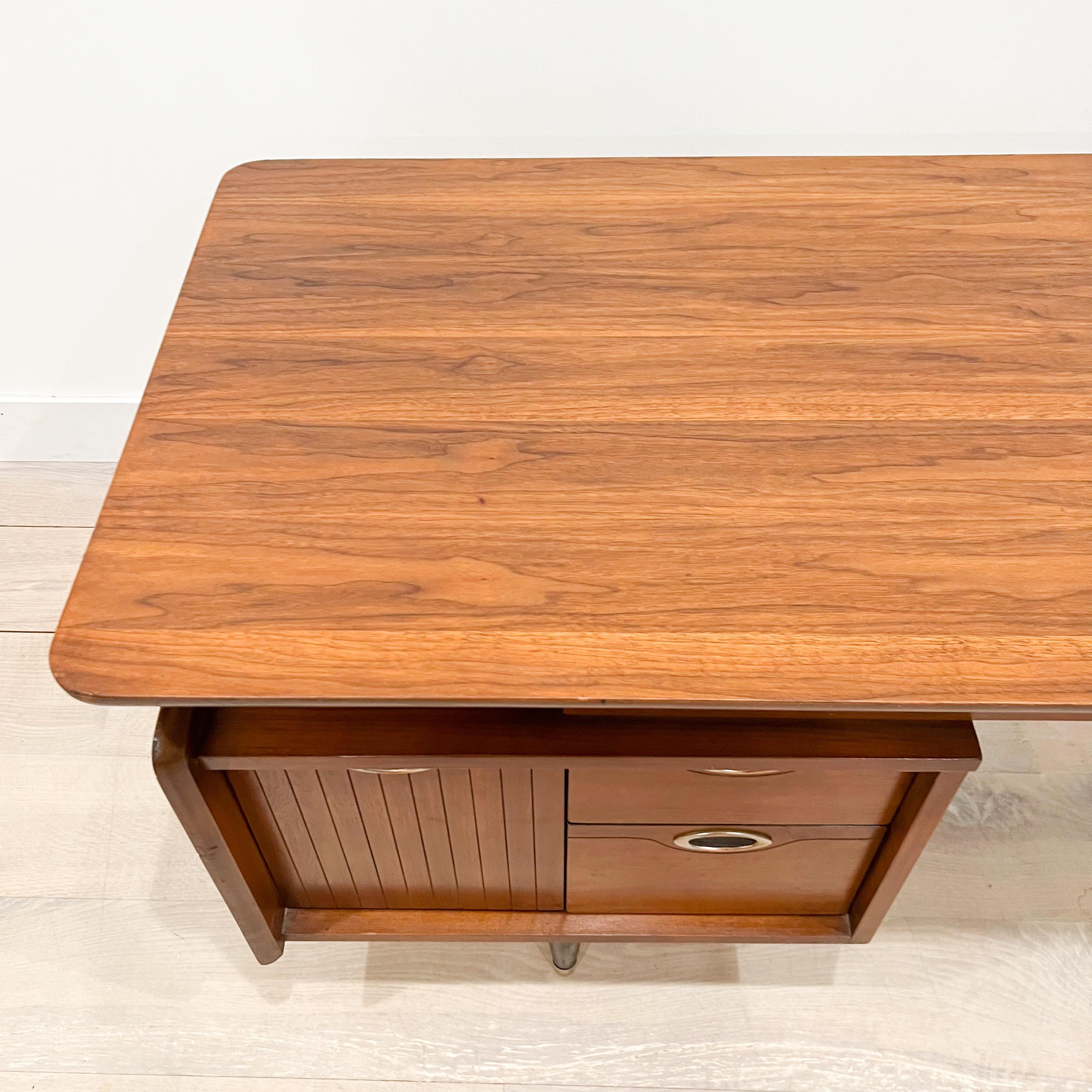 Mid Century Modern Walnut Asymmetrical Desk by “Mainline” for Hooker  1