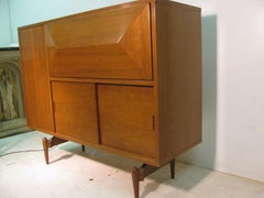Mid-Century Modern Walnut Lighted Bar Cabinet