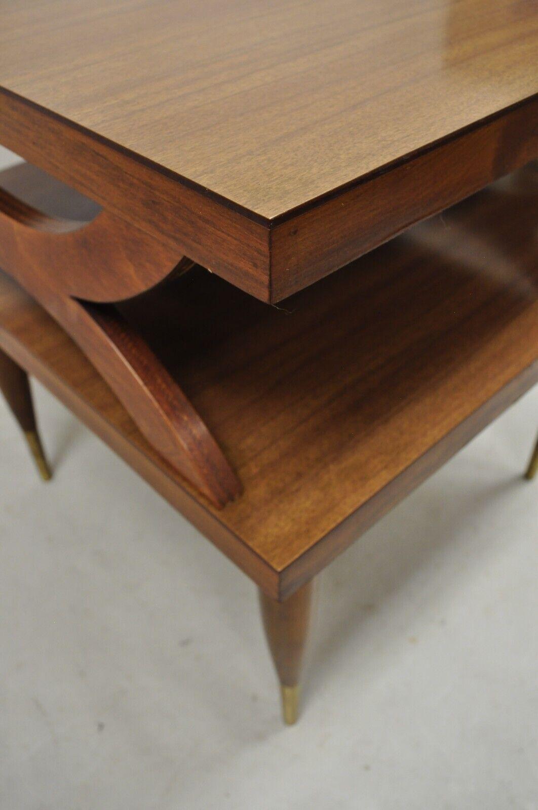 Mid Century Modern Walnut Base 2 Tier Laminate Square End Side Table 5