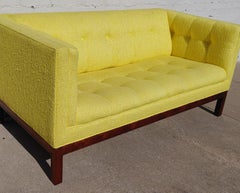 Mid Century Modern Walnut Base Tufted Sofa