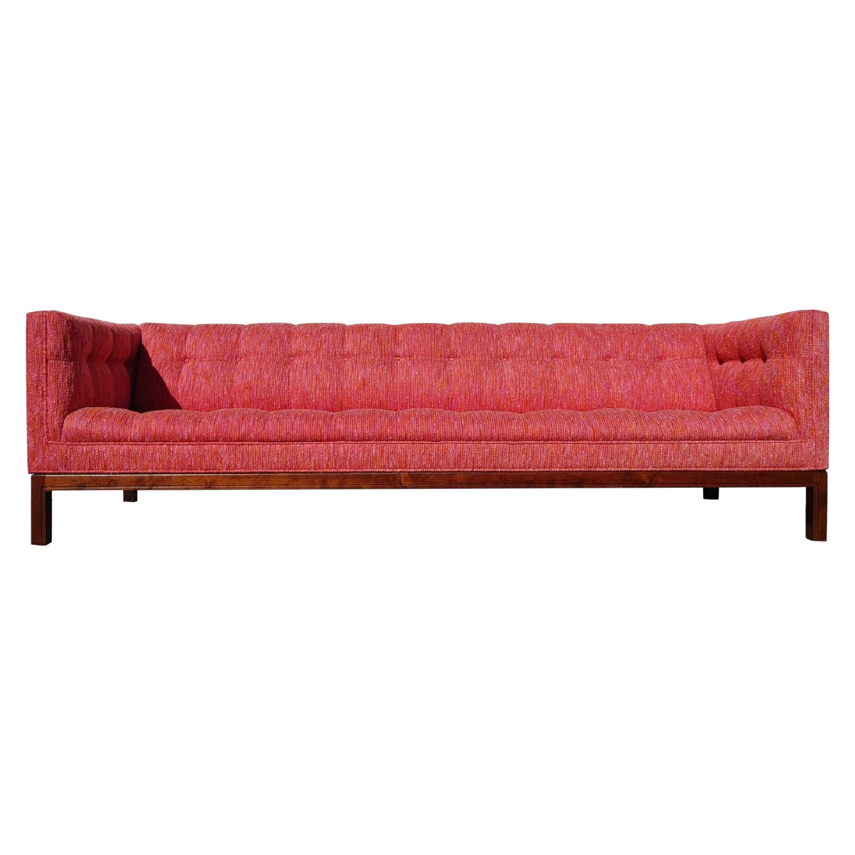 Mid Century Modern Walnut Base Tufted Sofa