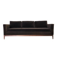 Mid-Century Modern Walnut Based Velvet Sofa in the Manner of Milo Baughman