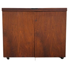 Mid-Century Modern Walnut & Black Expandable Bar Cart Liquor Cabinet
