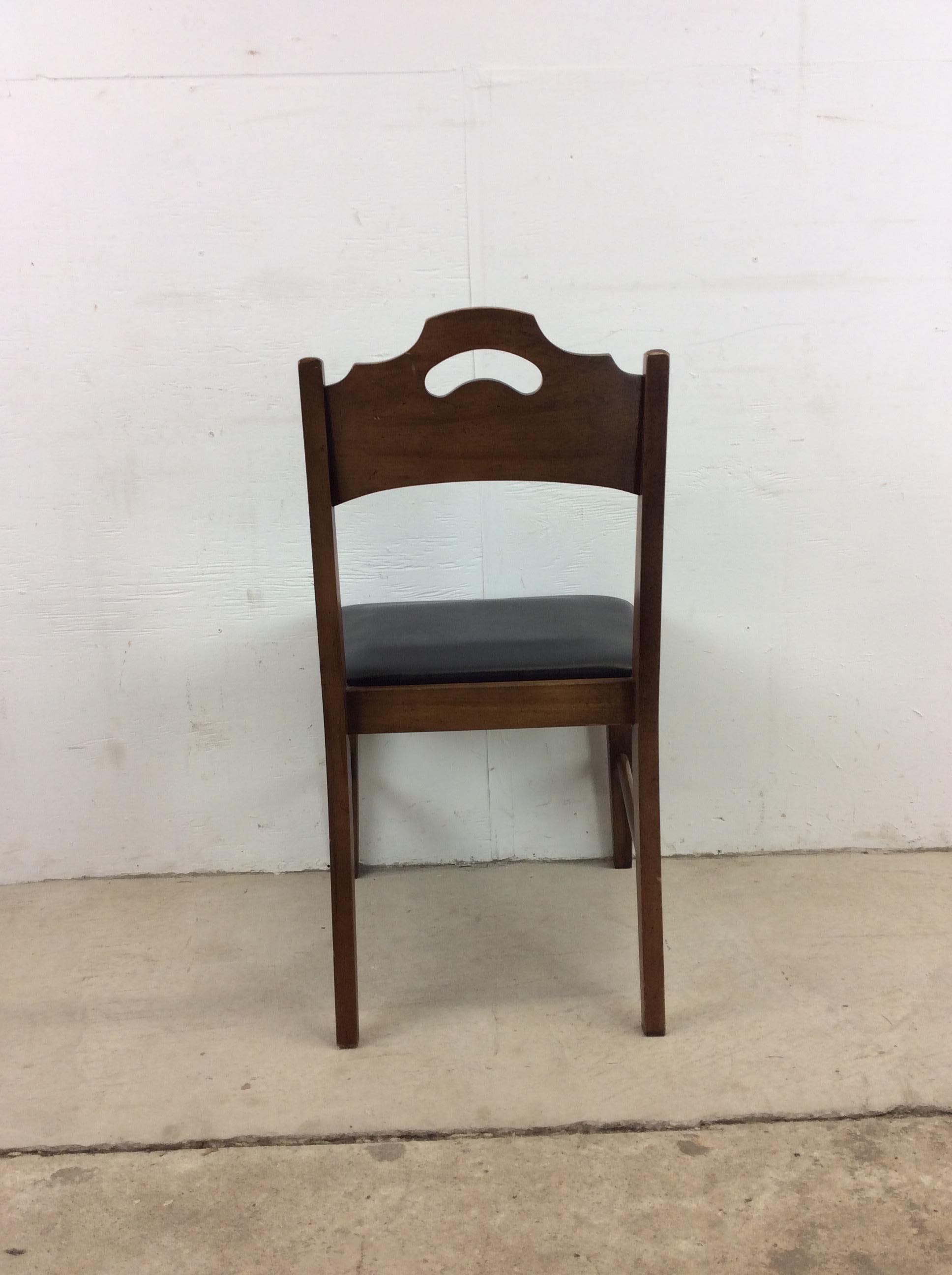 Mid Century Modern Walnut & Black Vinyl Side Chair For Sale 3