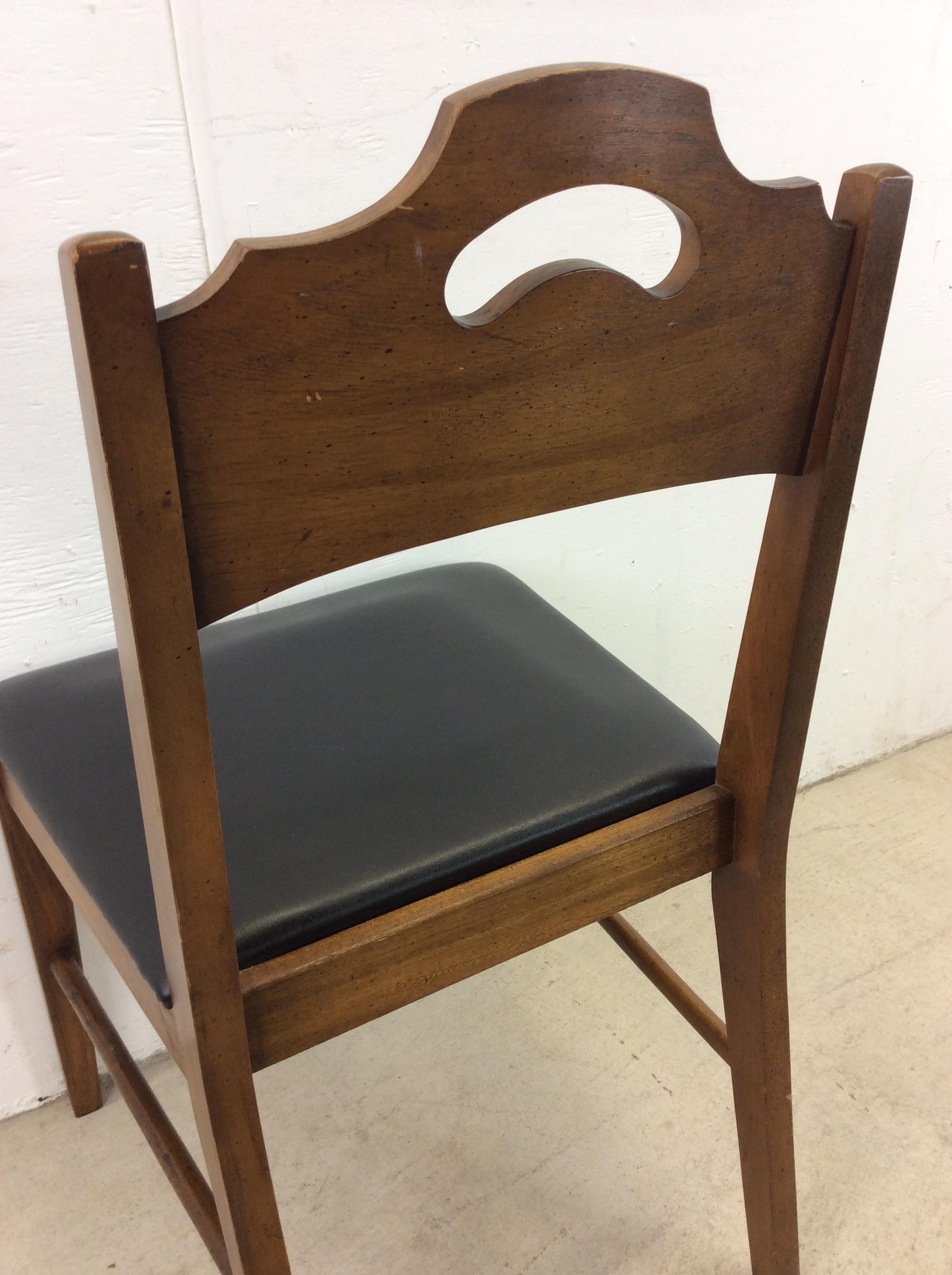 Mid Century Modern Walnut & Black Vinyl Side Chair For Sale 4