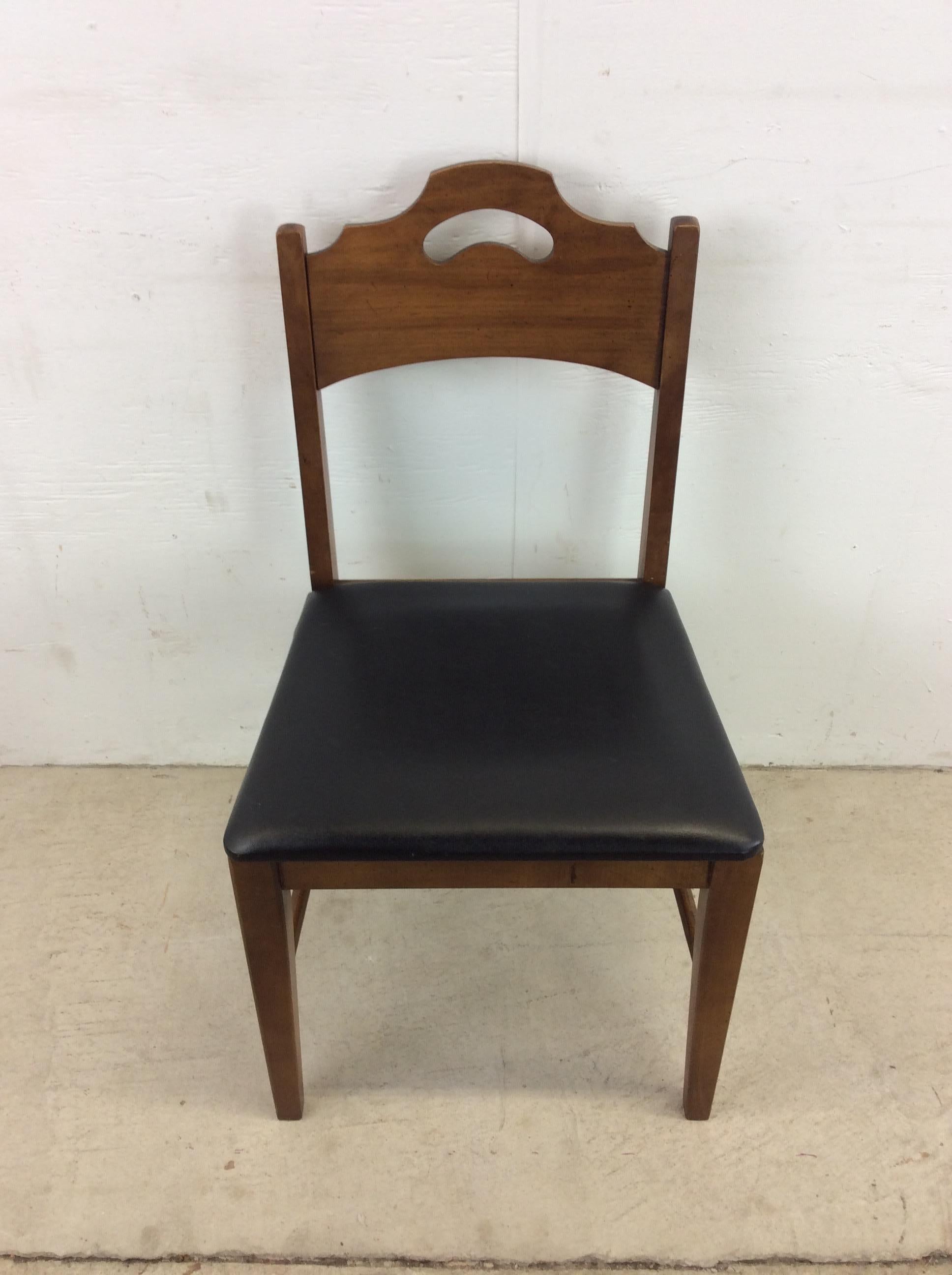 Mid-Century Modern Mid Century Modern Walnut & Black Vinyl Side Chair For Sale