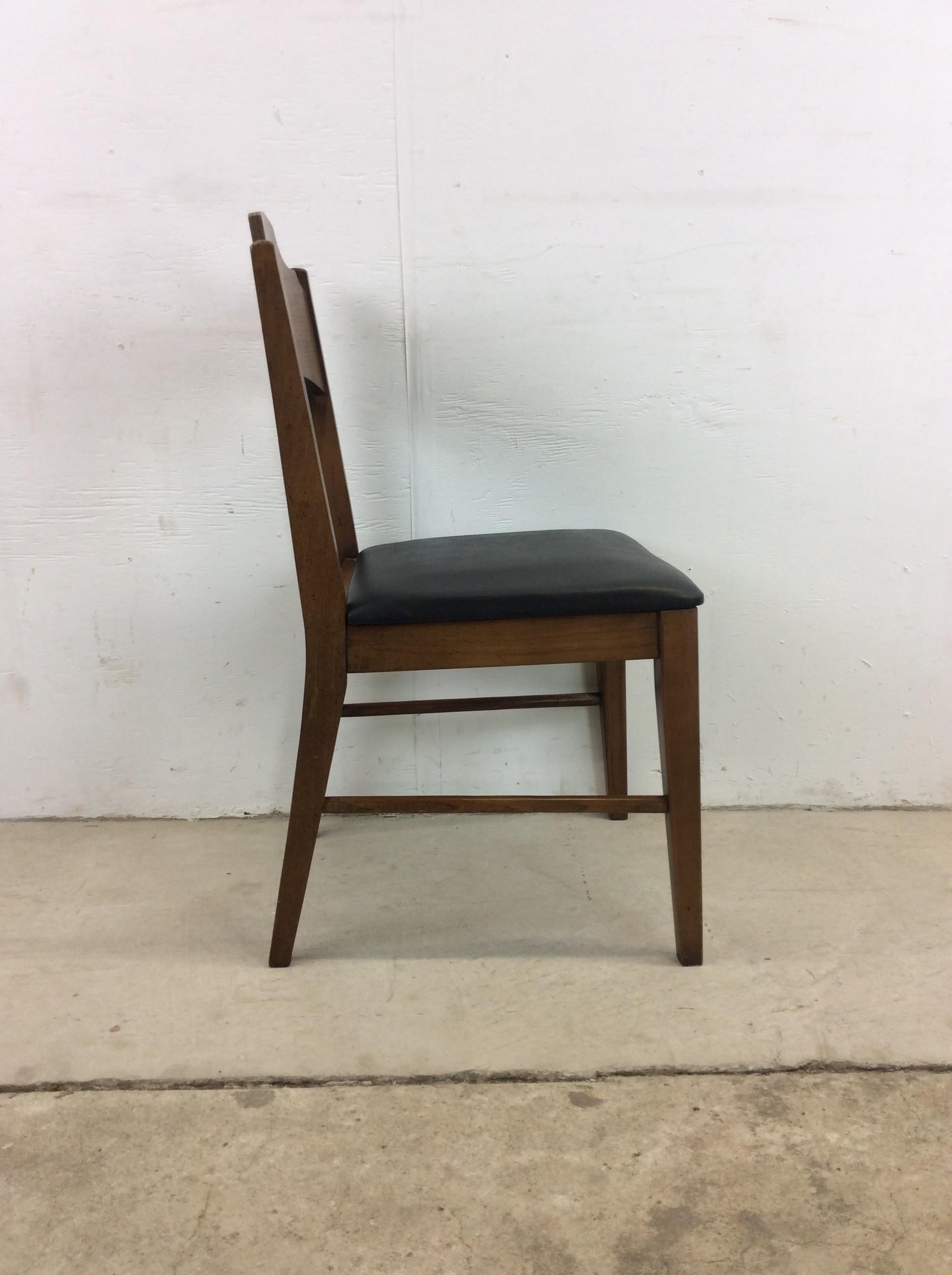 Mid Century Modern Walnut & Black Vinyl Side Chair For Sale 2