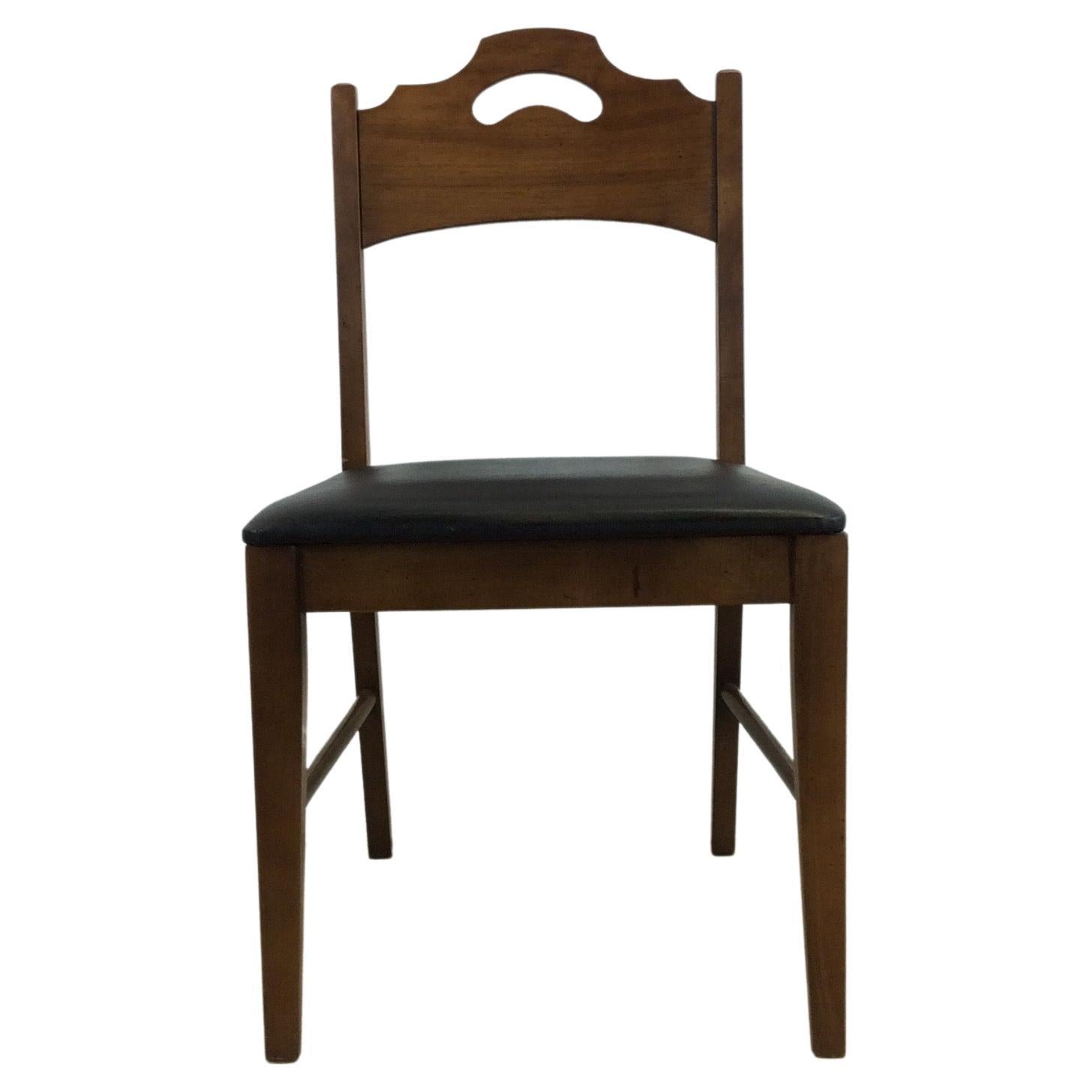 Mid Century Modern Walnut & Black Vinyl Side Chair For Sale