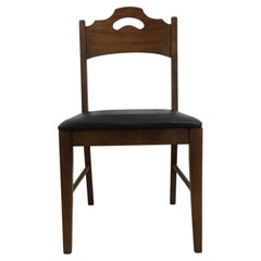 Vintage Mid Century Modern Walnut & Black Vinyl Side Chair