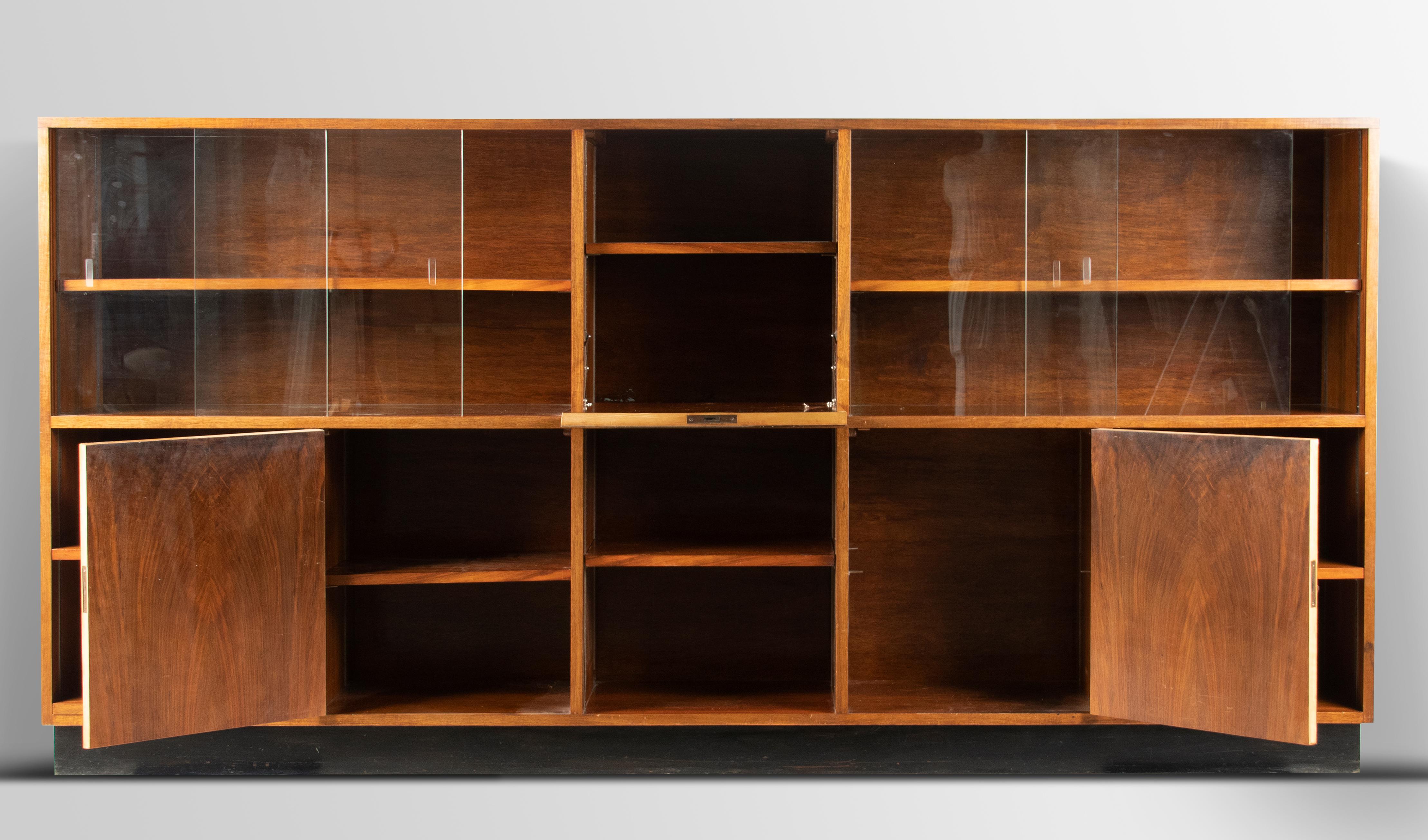 Mid-Century Modern Walnut Bookcase Cabinet Painted Panels by Hubert Minnebo In Good Condition For Sale In Casteren, Noord-Brabant