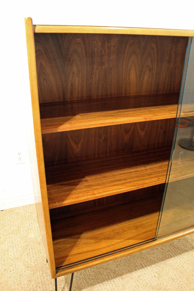 MidCentury Modern Walnut Bookcase on Hairpin Legs at 1stDibs