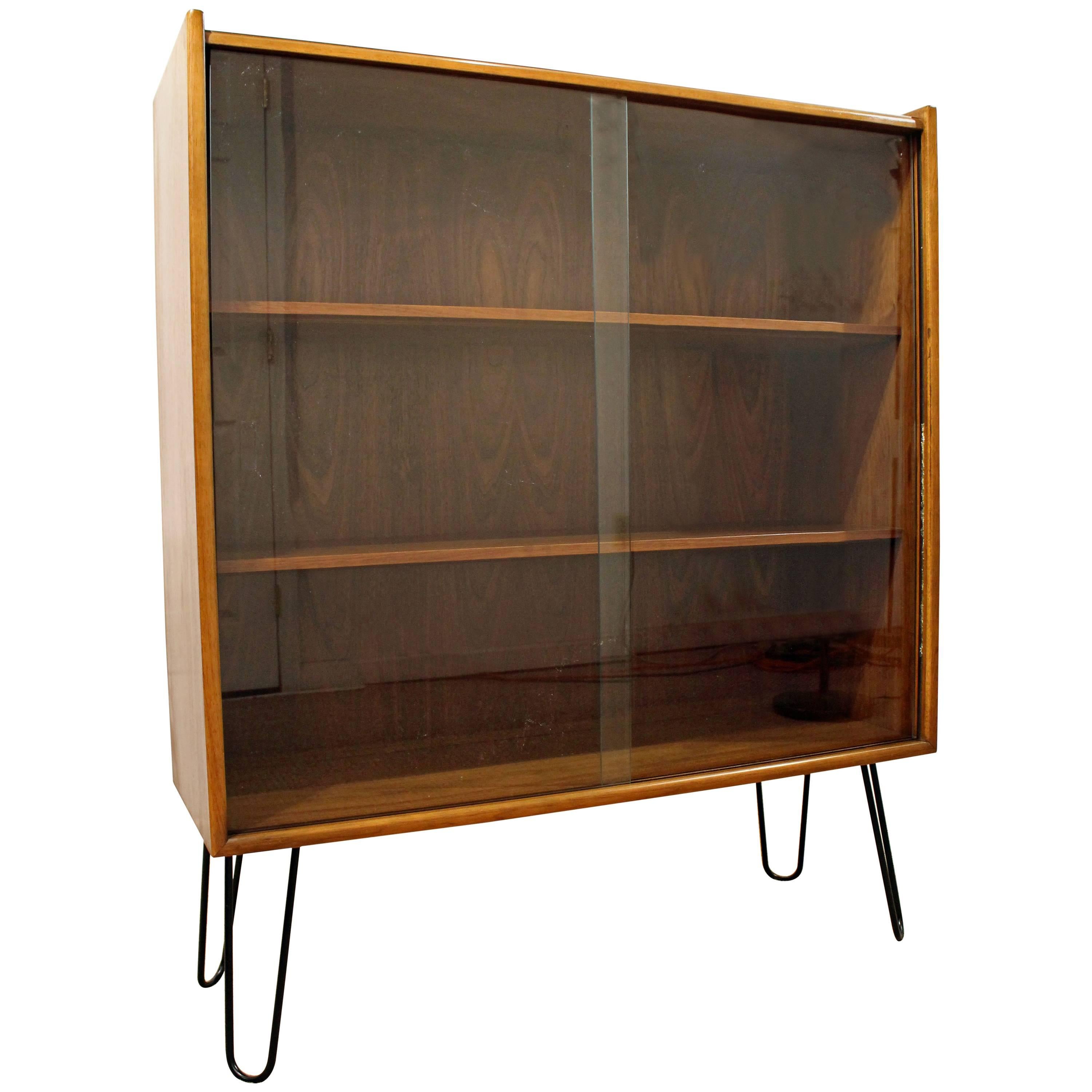Mid-Century Modern Walnut Bookcase on Hairpin Legs