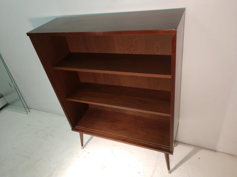 MidCentury Modern Walnut Bookcase with Glass Sliding Doors at 1stDibs