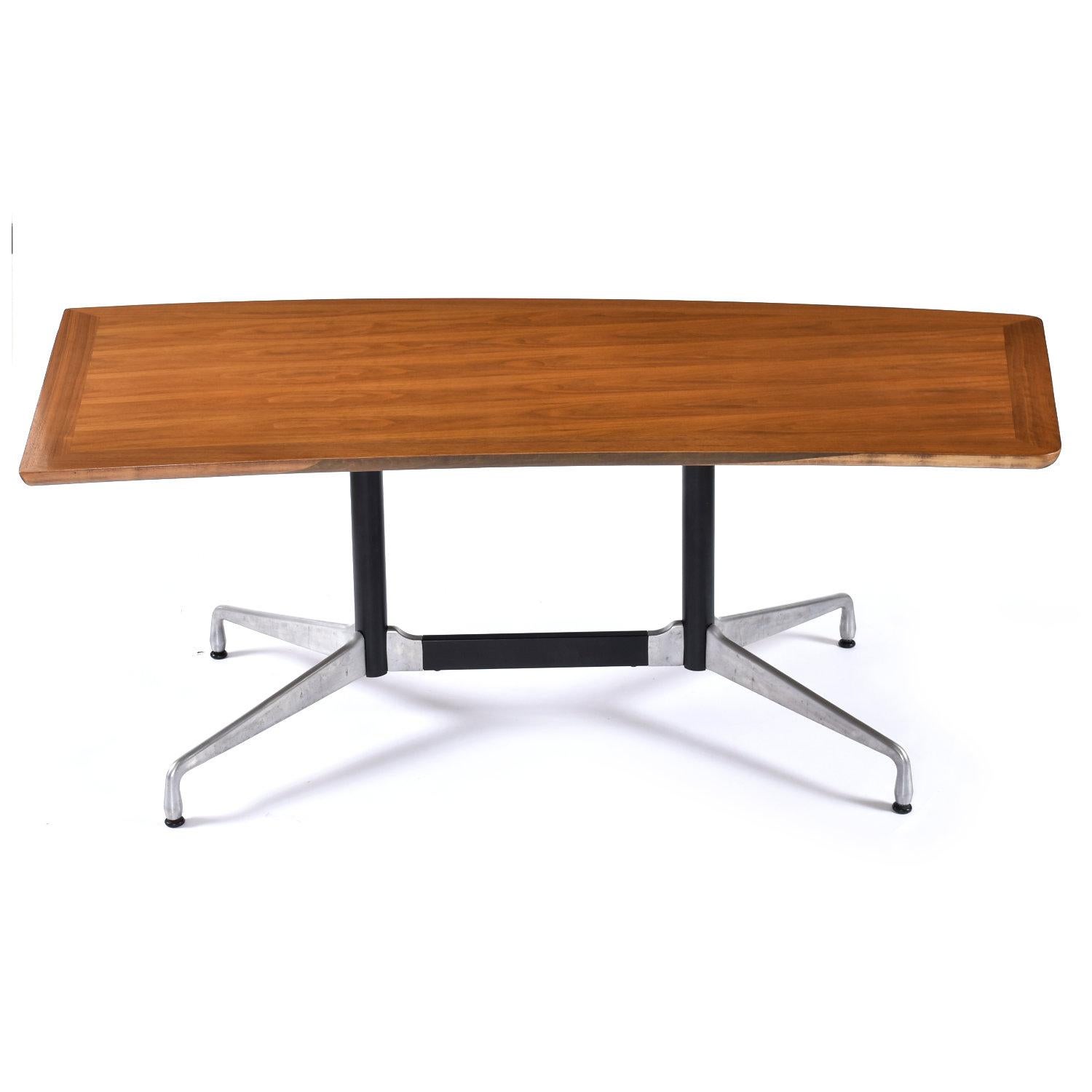 American Mid-Century Modern Walnut Boomerang Desk with Eames Herman Miller Base