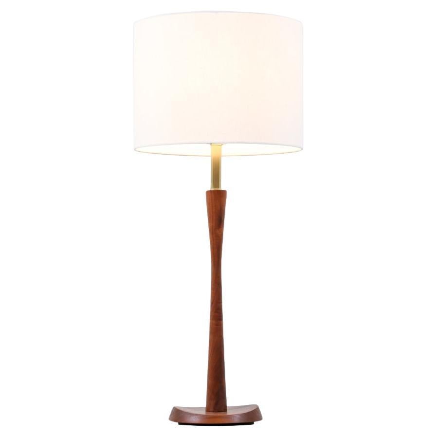 Mid-Century Modern Walnut & Brass Accent Table Lamp by Laurel