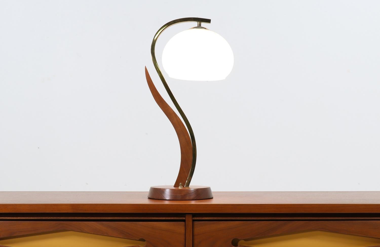 Mid-Century Modern walnut & brass accent table lamp.