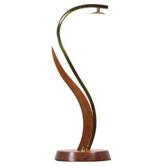 Mid-Century Modern Walnut & Brass Accent Table Lamp