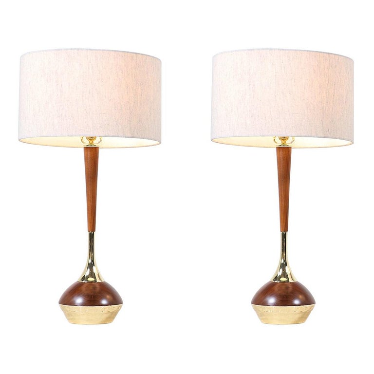 MidCentury Modern Walnut and Brass Accent Table Lamps by Laurel at 1stDibs