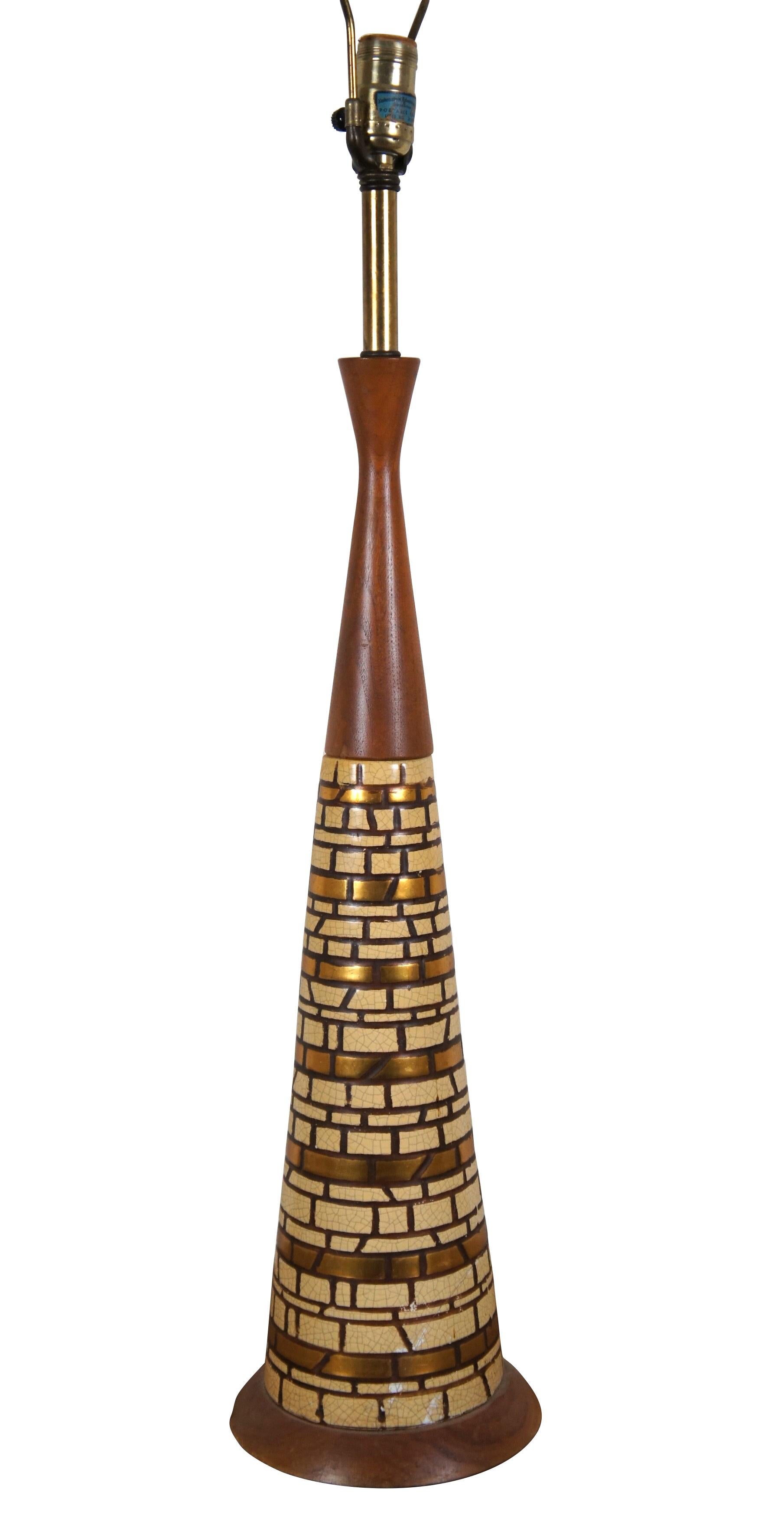 Mid-Century Modern Mid Century Modern Walnut Brass Mosaic Tile Genie Bottle Table Lamp 39