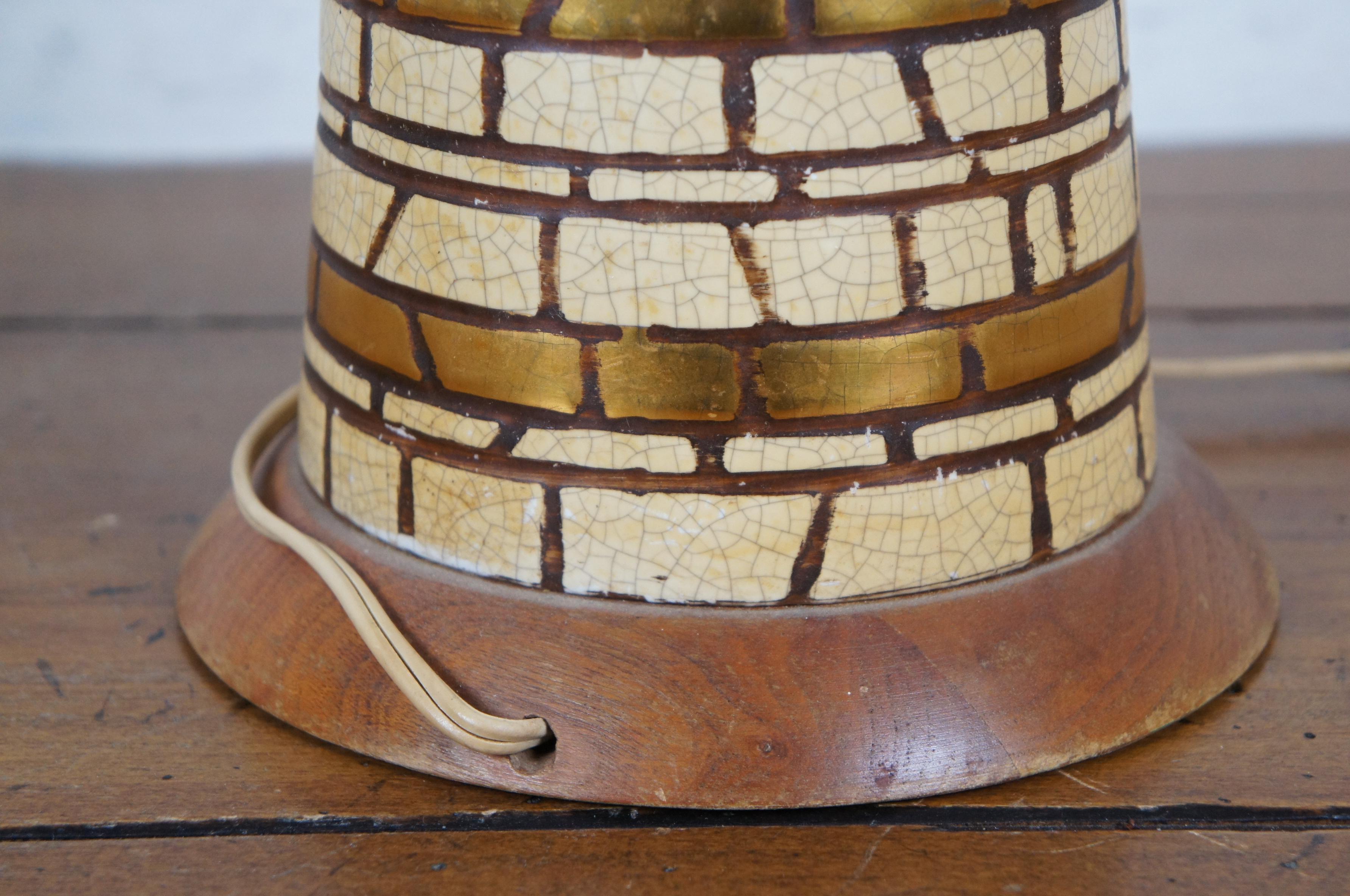Mid Century Modern Walnut Brass Mosaic Tile Genie Bottle Table Lamp 39