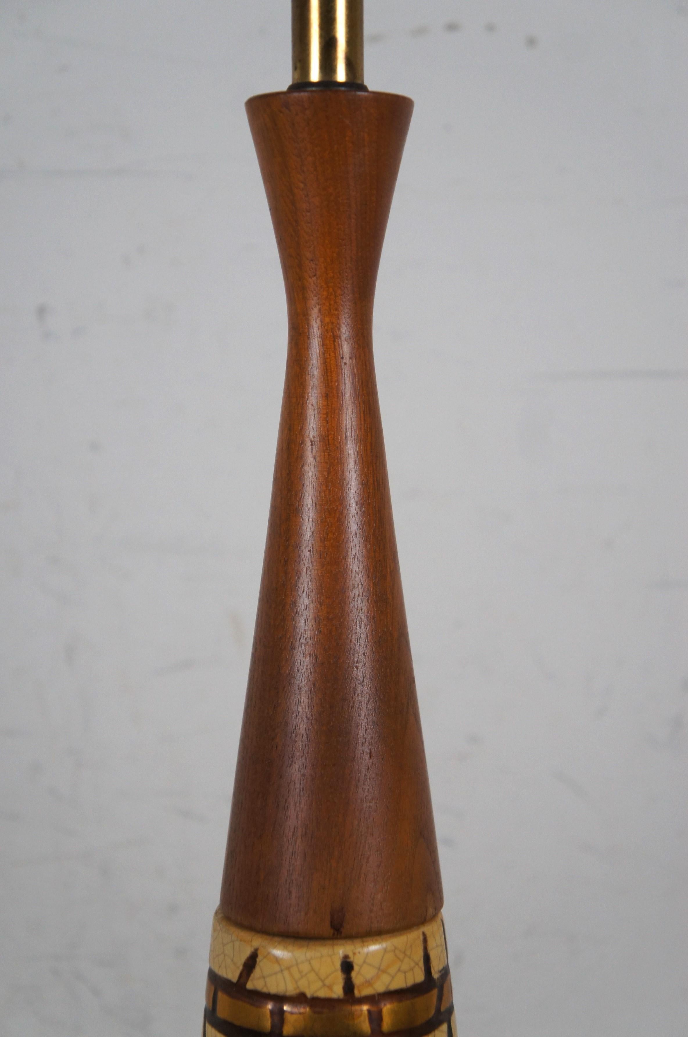Mid-20th Century Mid Century Modern Walnut Brass Mosaic Tile Genie Bottle Table Lamp 39