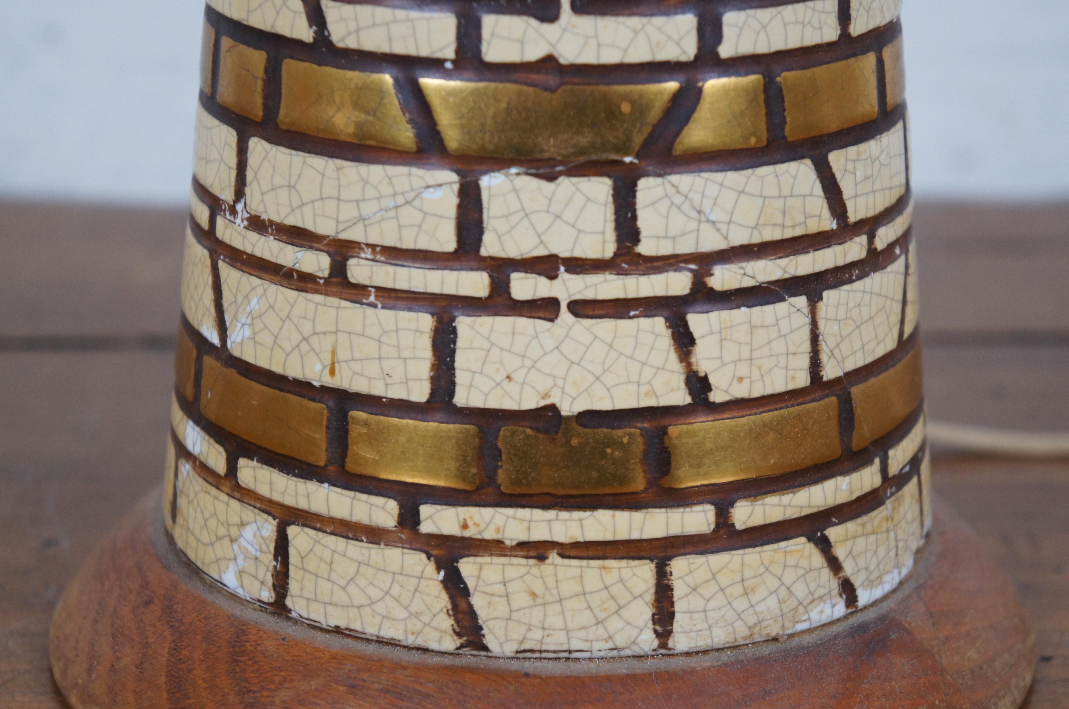Mid Century Modern Walnut Brass Mosaic Tile Genie Bottle Table Lamp 39