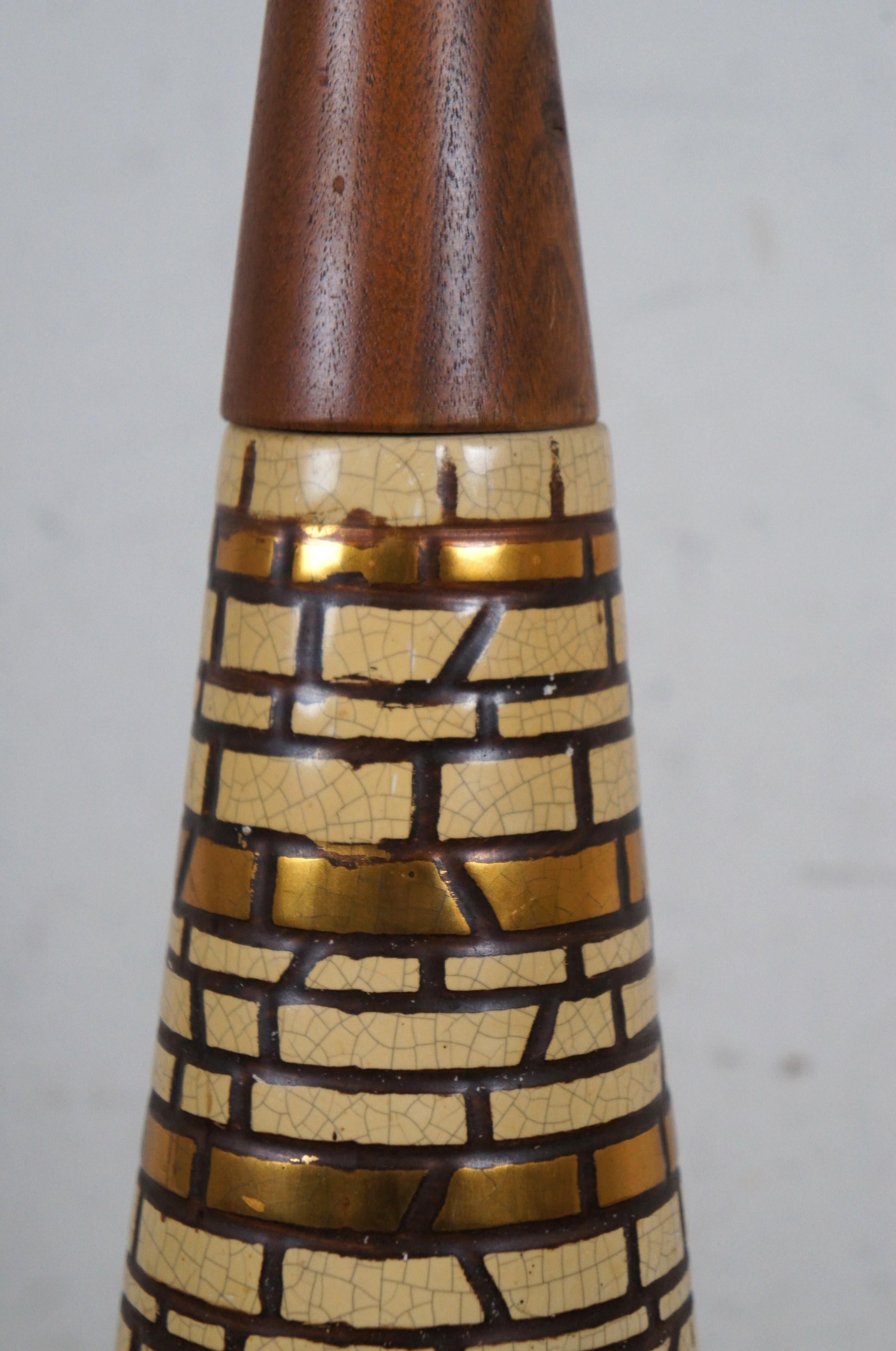 Mid Century Modern Walnut Brass Mosaic Tile Genie Bottle Table Lamp 39