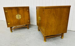 Mid-Century Modern Walnut & Brass Nightstands - Set of 2