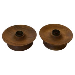 Mid Century Modern Walnut & Brass Pair of candle Holders