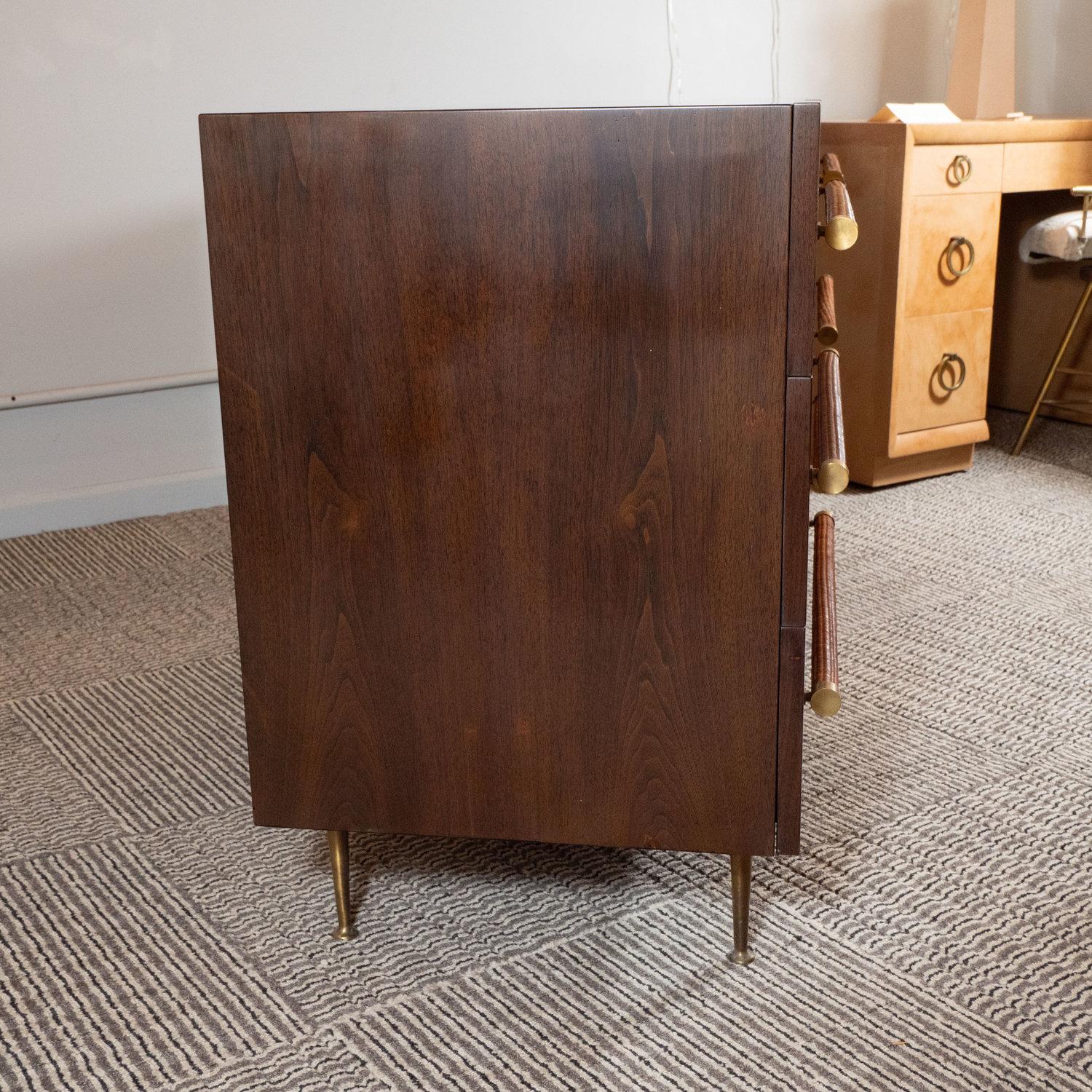 Mid-Century Modern Mid Century Modern Walnut, Brass & Rattan Dresser by T.H. Robsjohn Gibbings For Sale