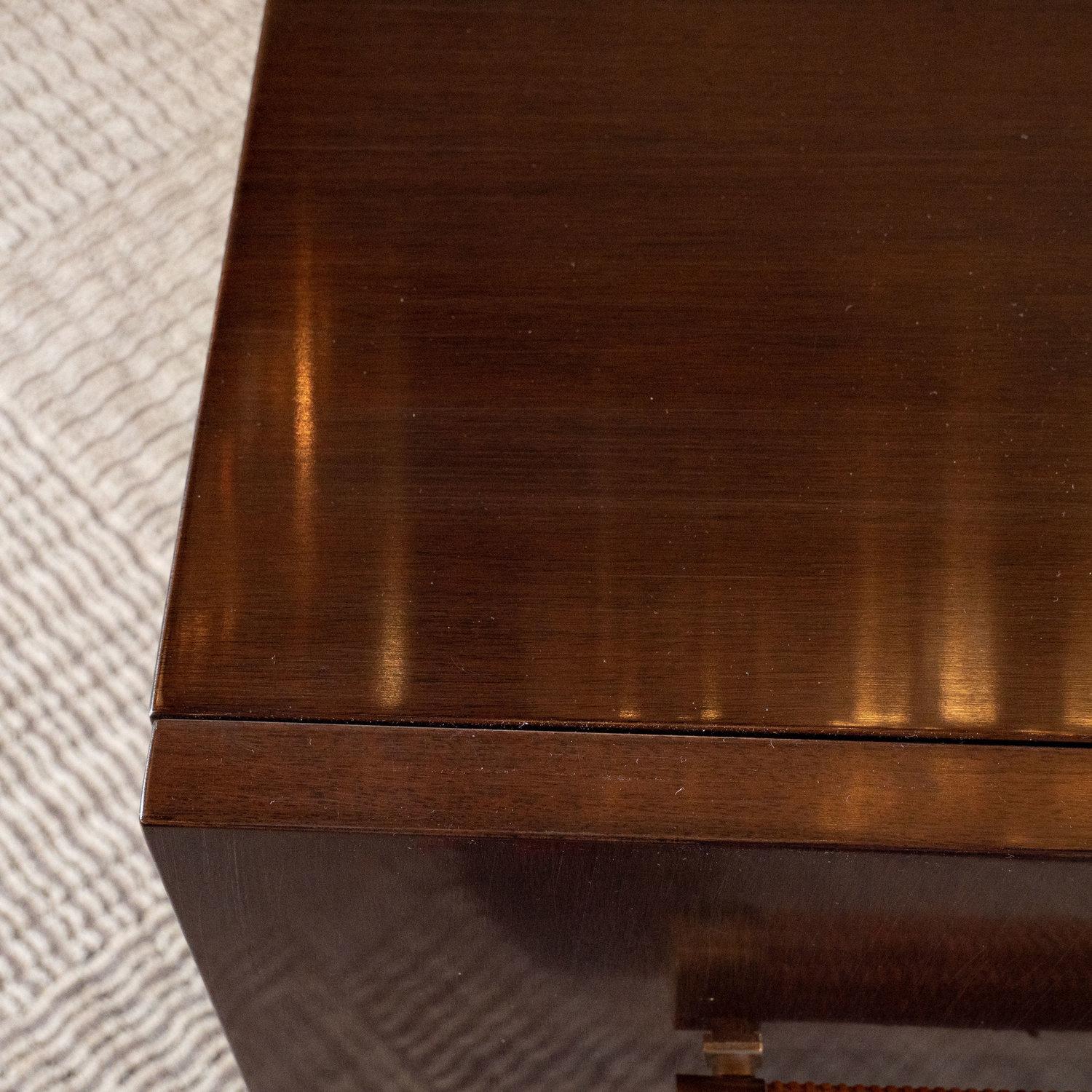 American Mid Century Modern Walnut, Brass & Rattan Dresser by T.H. Robsjohn Gibbings For Sale