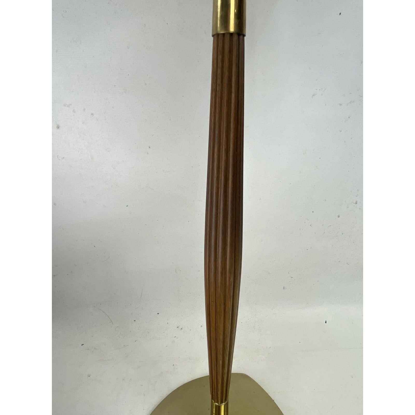 Mid-20th Century Mid-Century Modern Walnut & Brass Table Lamp W/ Shade Attributed to Thurston For Sale