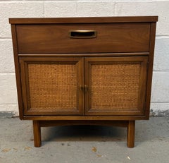 Mid-Century Modern Walnut Cabinet Nightstand with Cane Doors
